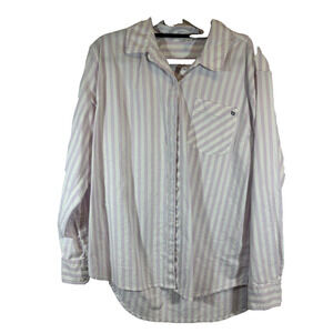 Womens Crown And Ivy Collar Button Up Shirt Light Pink And White Stripe Sz M C2